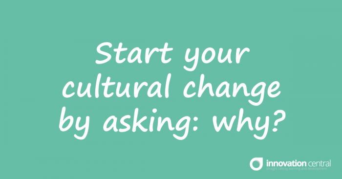 Image poses question to reader; when changing organisational culture, start by asking the question, why?