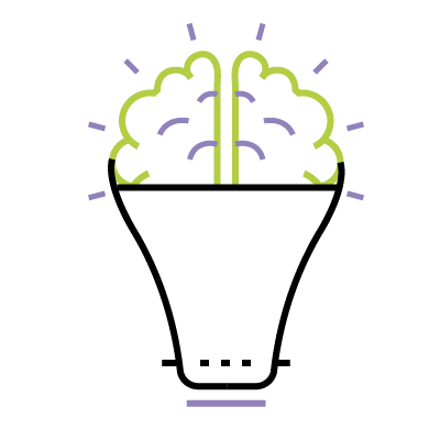 Illustration shows lightbulb with brain as the bulb depicting the requirement to track innovational activities when monitoring organisational culture