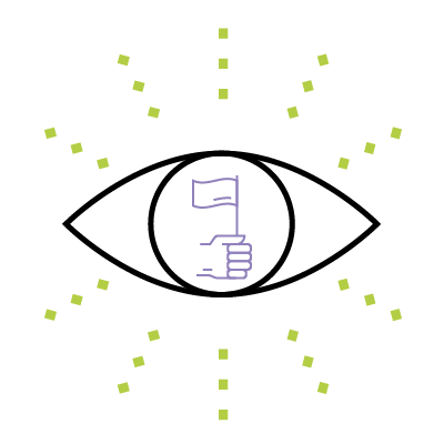 Small illustration of human eye with flag in middle showing alignment of vision and mission for measuring culture